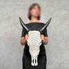 White Carved Cow Skull With Turqoise Accents - Star mandala motif | Skull,A/138