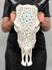 White Carved Cow Skull With Turqoise Accents - Star mandala motif | Skull,A/138
