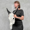 White Carved Cow Skull With Turqoise Accents - Star mandala motif | Skull,A/138
