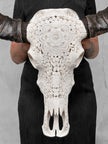 Caved Waterbuffalo Skulls with Flower Mandala Carving Skull,A/170