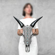 Grey Carved Cow Skull With Turqoise Accents - Ketupat motif | Skull,A/139