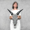 Grey Carved Cow Skull With Turqoise Accents - Ketupat motif | Skull,A/139