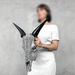 Grey Carved Cow Skull With Turqoise Accents - Ketupat motif | Skull,A/139