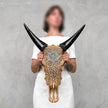 Brown Carved Cow Skull With Turqoise Accents - Star Mandala motif | Skull,A/142