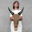Brown Carved Cow Skull With Turqoise Accents - Ketupat motif | Skull,A/141