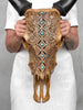 Brown Carved Cow Skull With Turqoise Accents - Ketupat motif | Skull,A/141