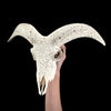 White Ram Skull Carved Horns with Flower Mandala motif on stand - Skull,A/165