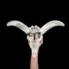 White Ram Skull Carved Horns with Flower Mandala motif on stand - Skull,A/165
