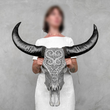 Grey Carved Buffalo Skulls with Leaf motif | Skull,A/176