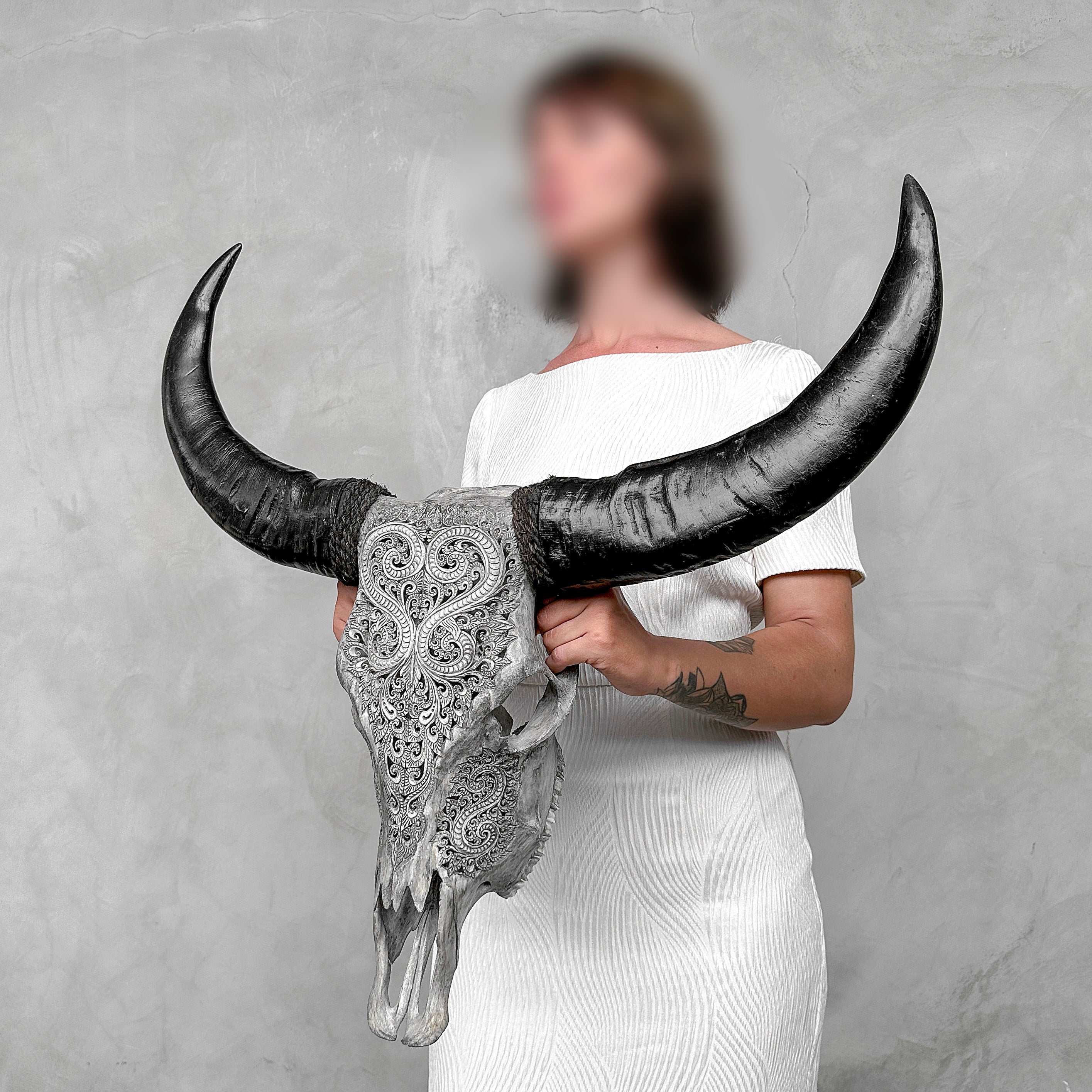 Grey Carved Buffalo Skulls with Leaf motif | Skull,A/176