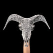 Grey Ram Skull Carved Horns with Infinity motif on stand - Skull,A/164