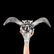 Grey Ram Skull Carved Horns with Infinity motif on stand - Skull,A/164