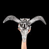 Grey Ram Skull Carved Horns with Infinity motif on stand - Skull,A/164