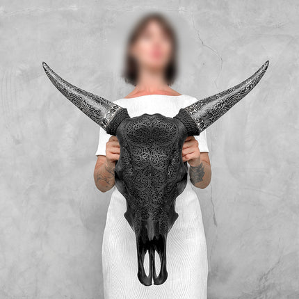 Fully carved cow skulls with Fern Carving Skull,A/178