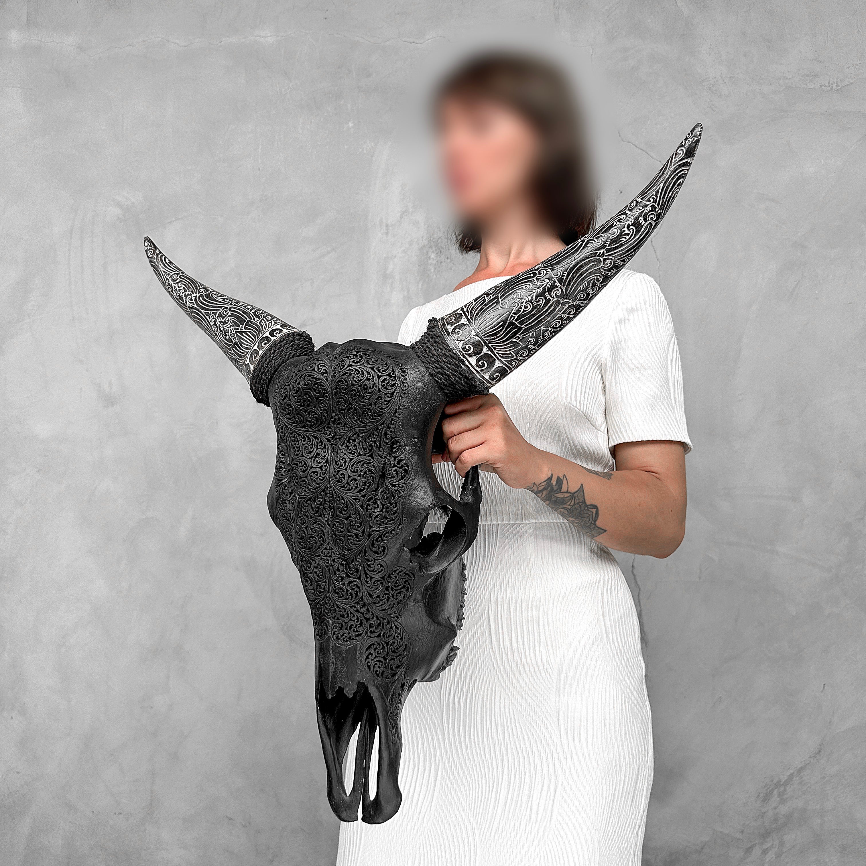 Fully carved cow skulls with Fern Carving Skull,A/178