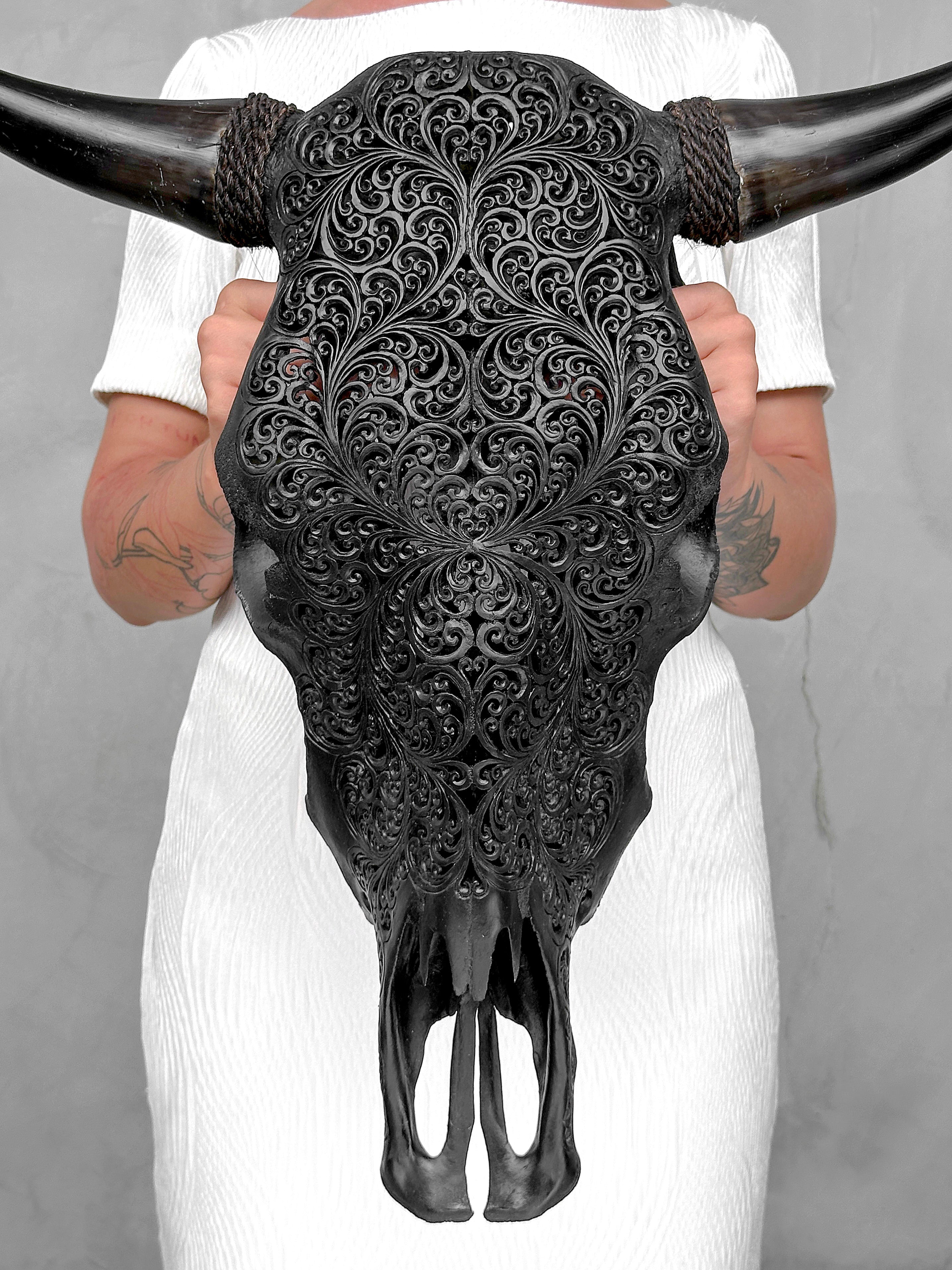 Bull Skull Carved Fern - Skull,A/146