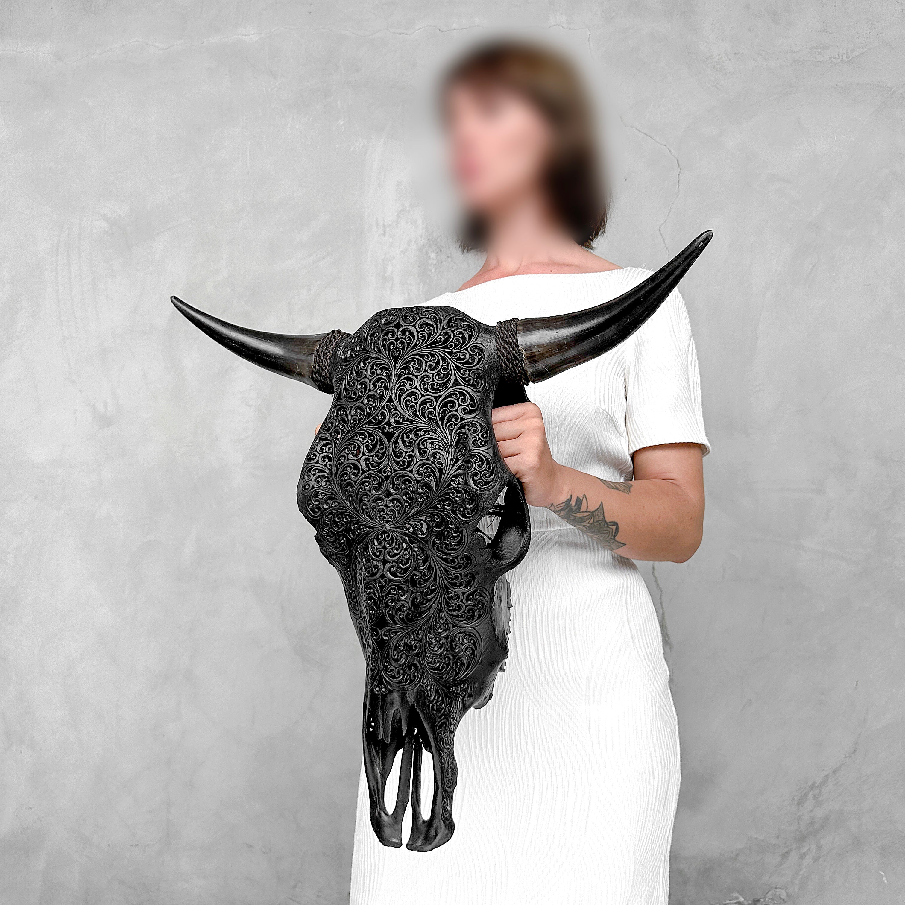 Bull Skull Carved Fern - Skull,A/146