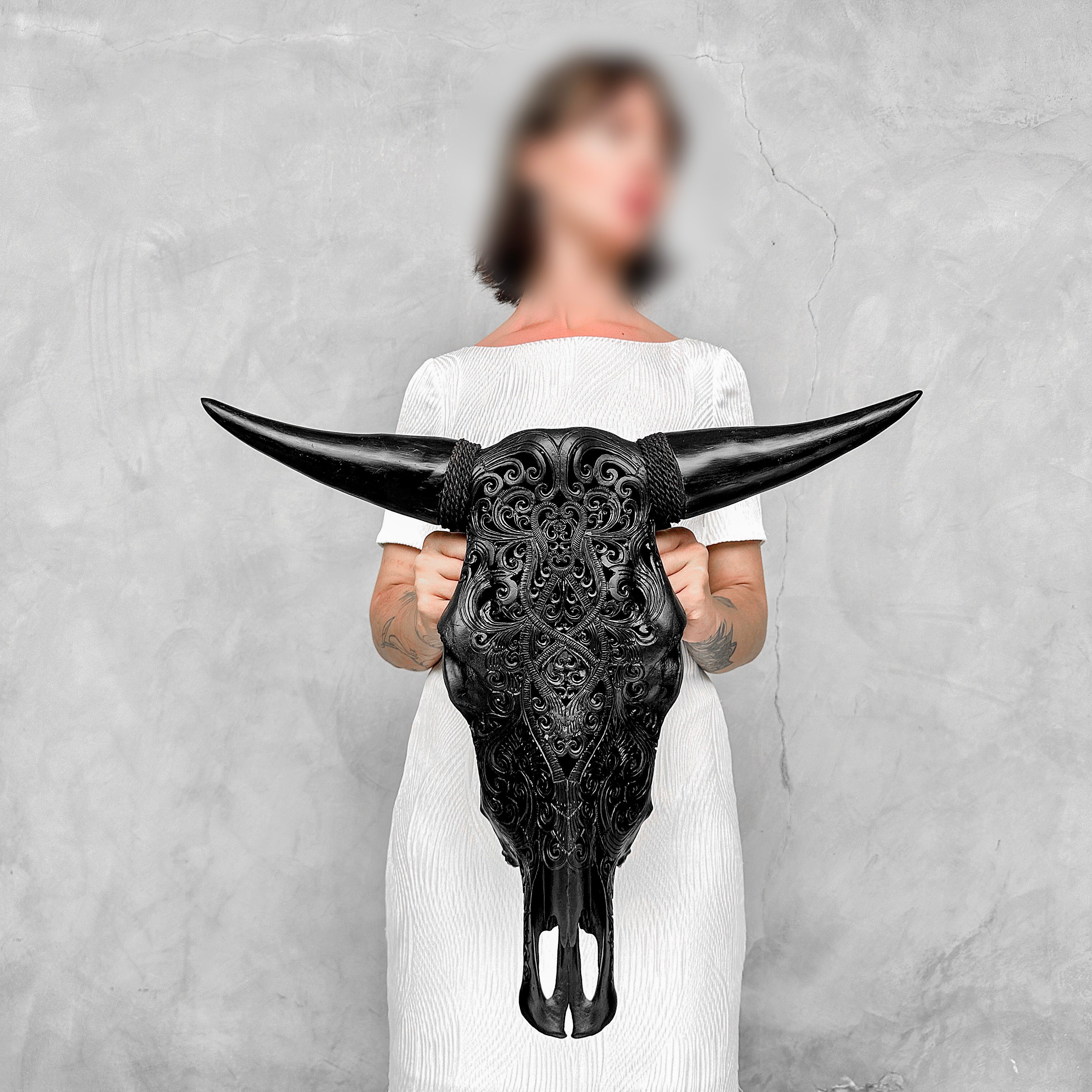 Bull Skull Carved Tradbal - Skull,A/147