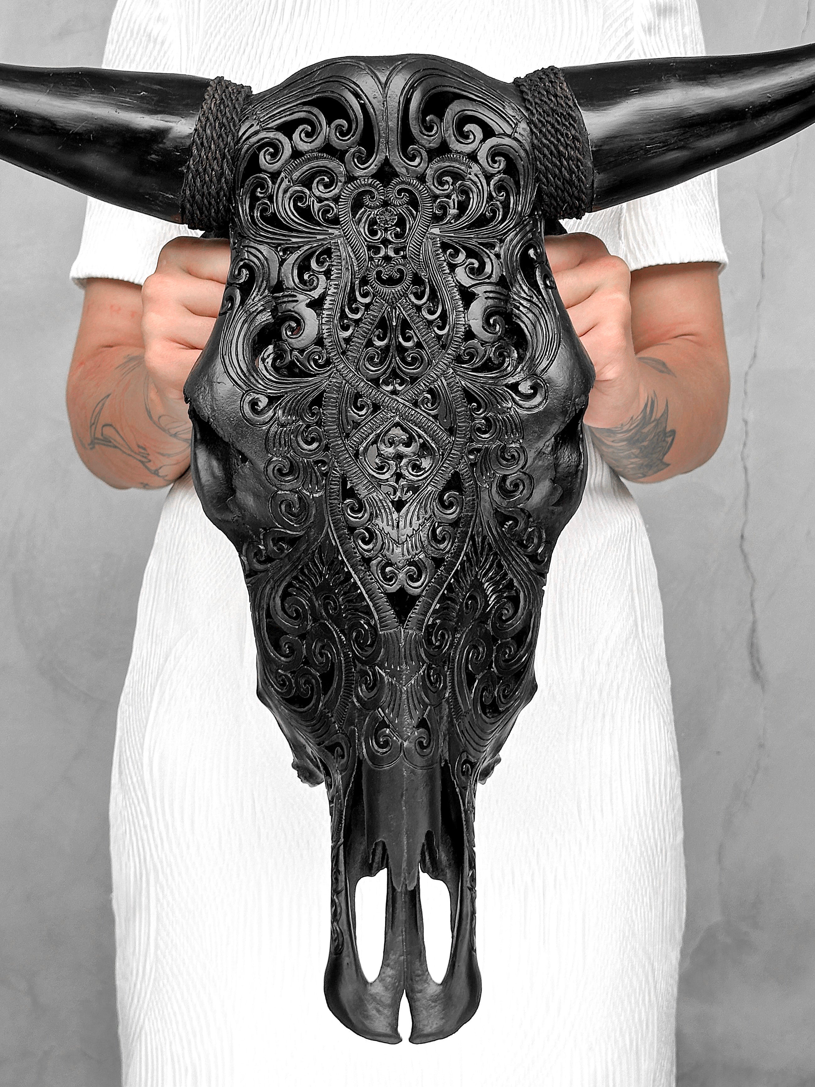 Bull Skull Carved Tradbal - Skull,A/147