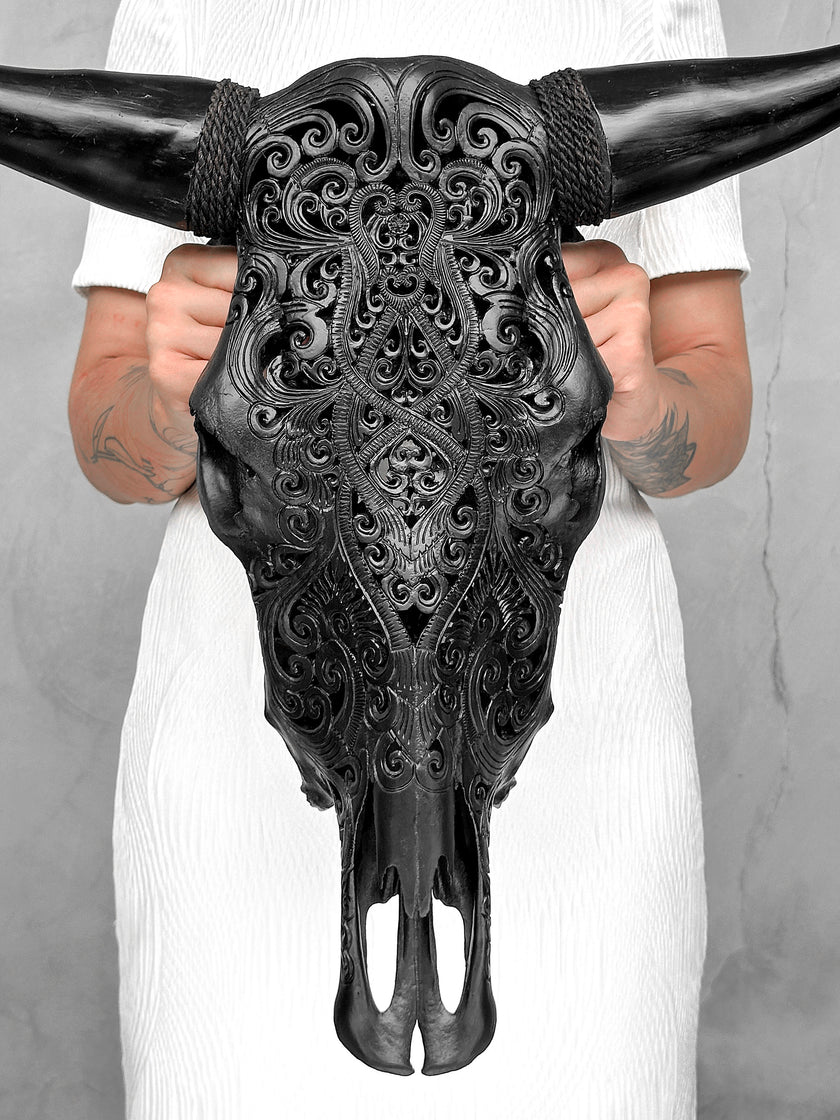 Bull Skull Carved Tradbal - Skull,A/147