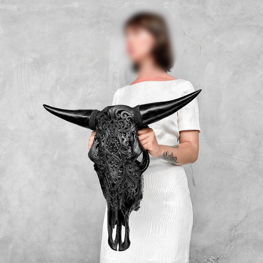 Bull Skull Carved Tradbal - Skull,A/147