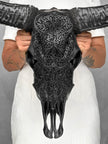 Black Carved Buffalo Skulls with Fern motif | Skull,A/174