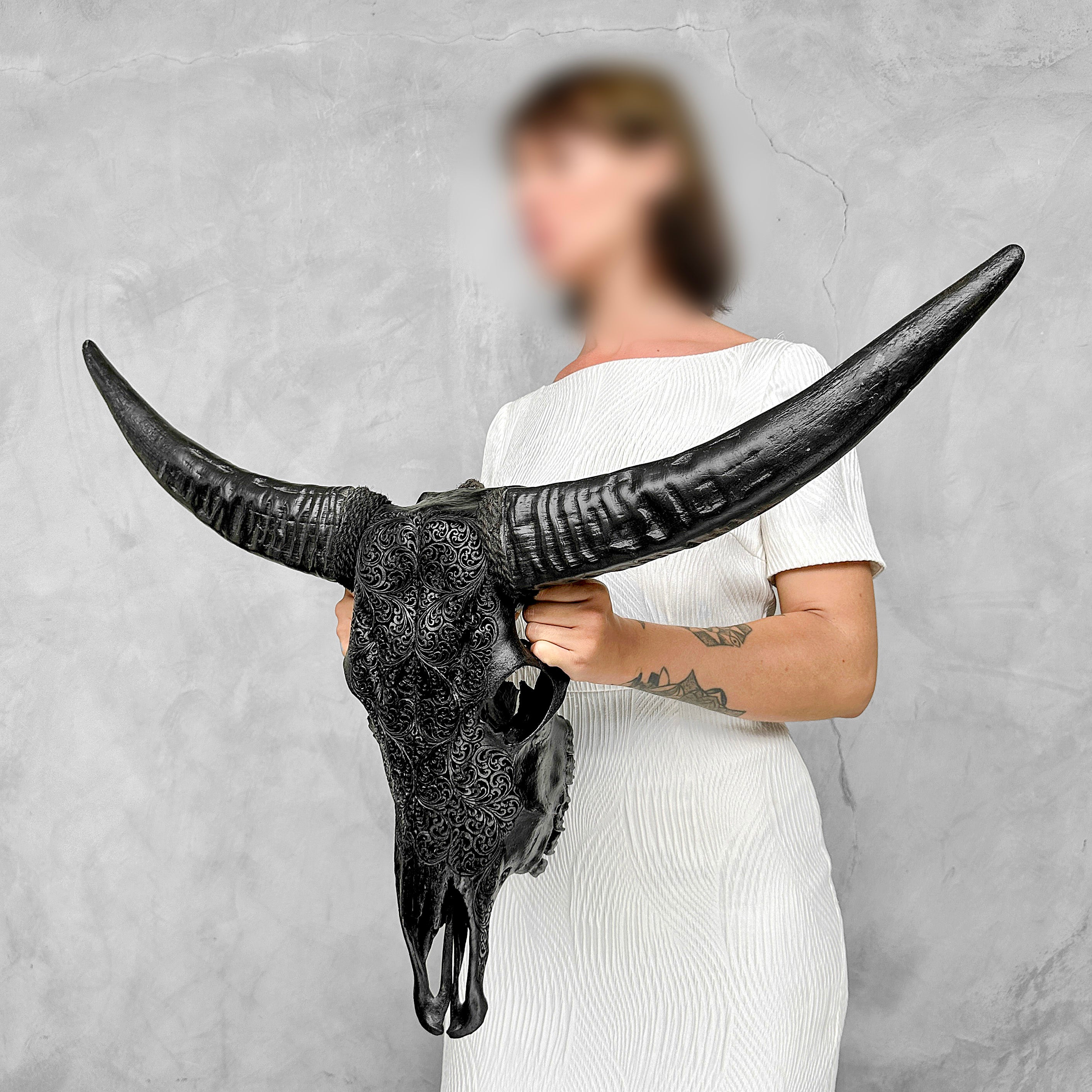 Black Carved Buffalo Skulls with Fern motif | Skull,A/174