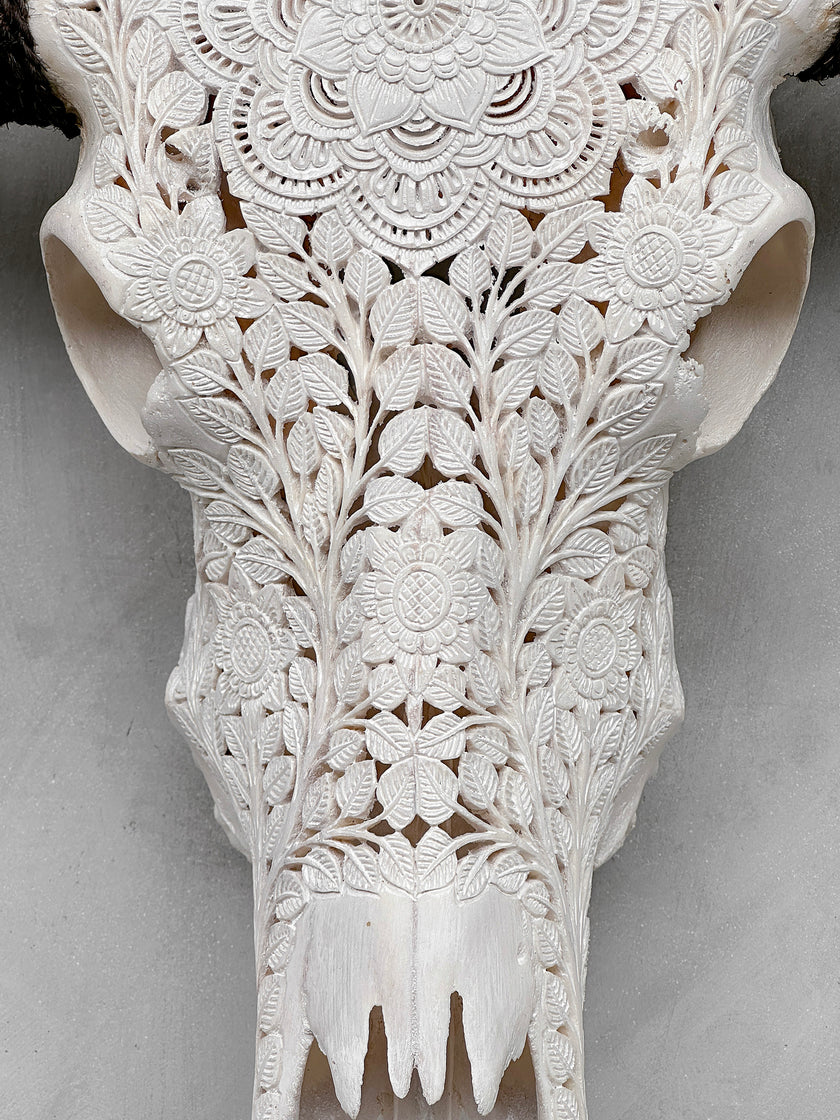 Caved Waterbuffalo Skulls with Flower Mandala Carving Skull,A/170
