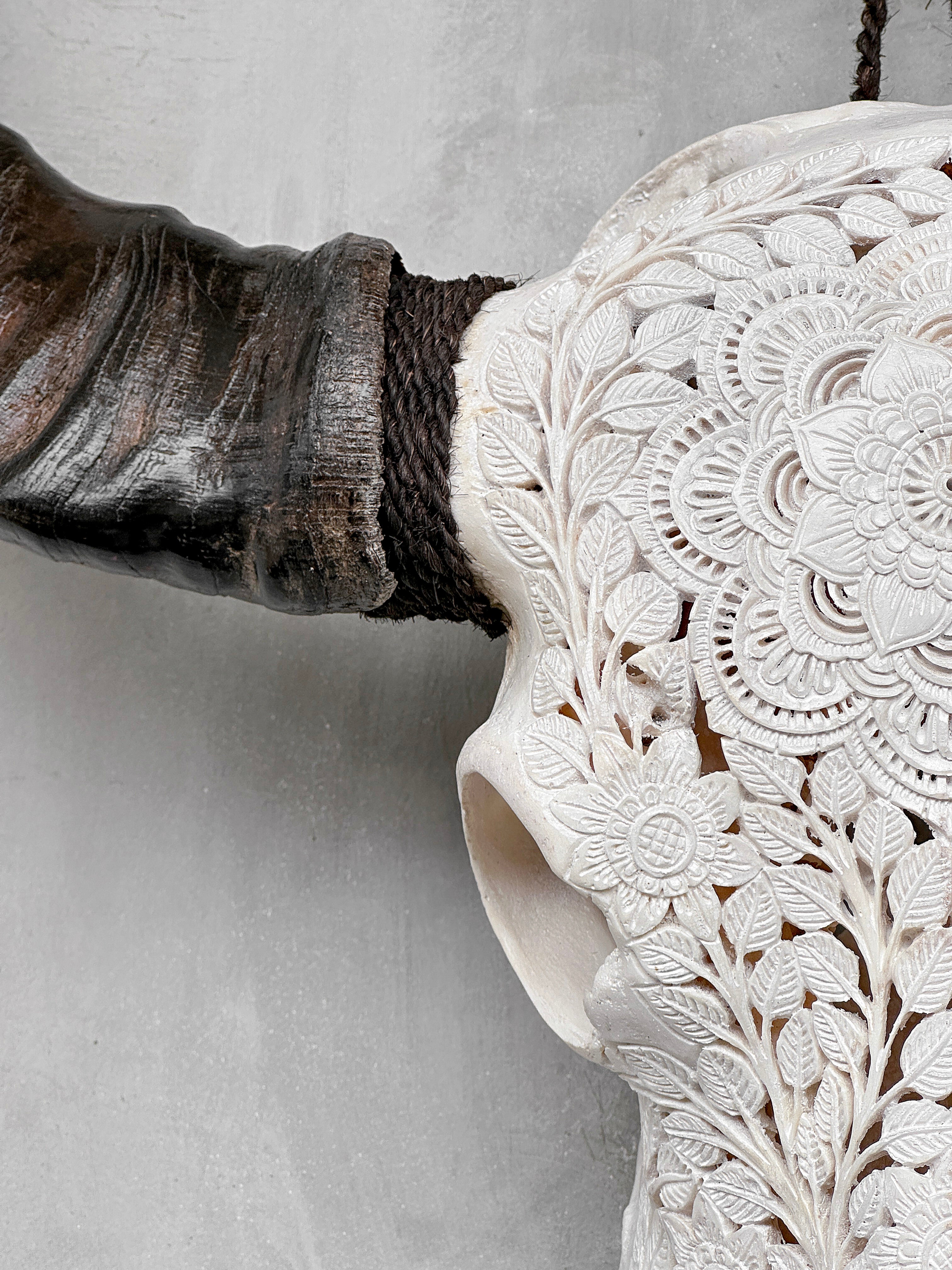 Caved Waterbuffalo Skulls with Flower Mandala Carving Skull,A/170