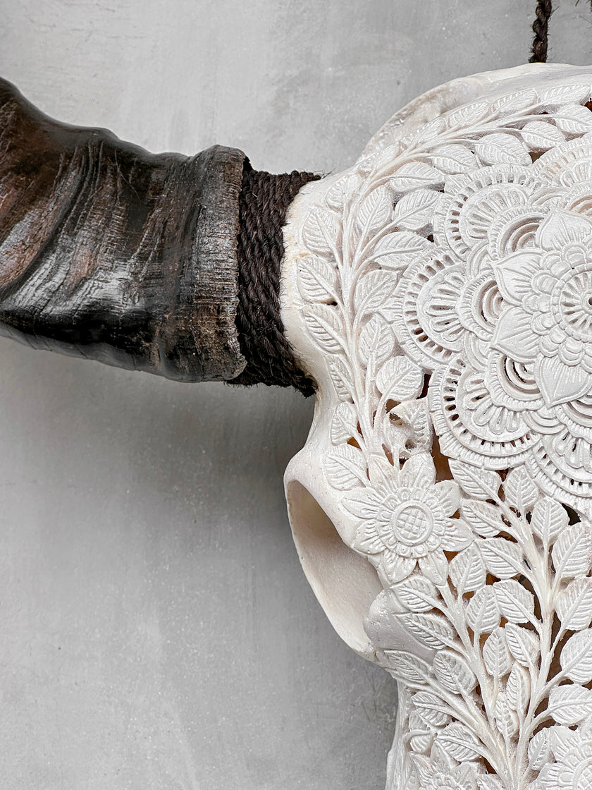 Caved Waterbuffalo Skulls with Flower Mandala Carving Skull,A/170
