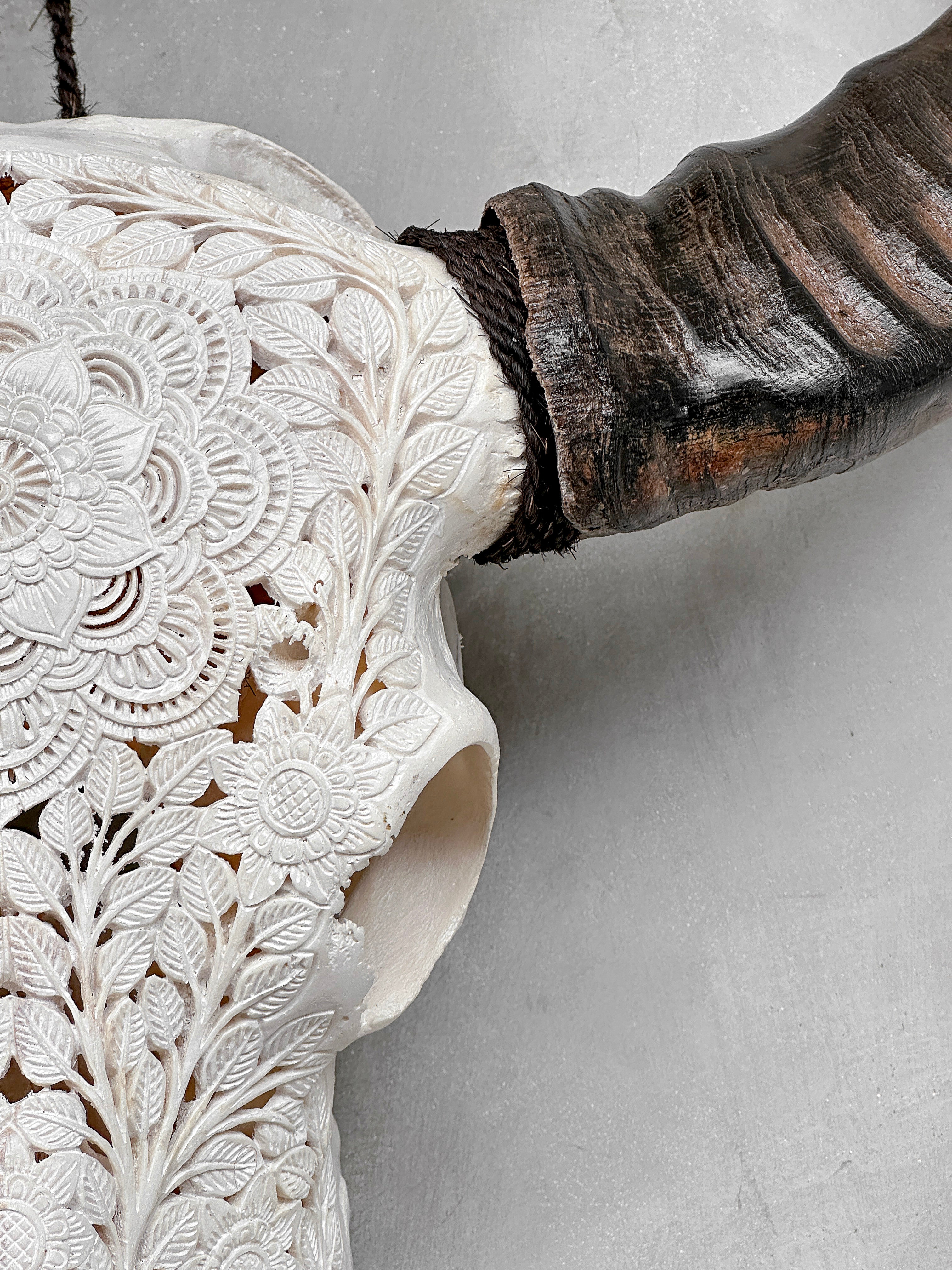 Caved Waterbuffalo Skulls with Flower Mandala Carving Skull,A/170