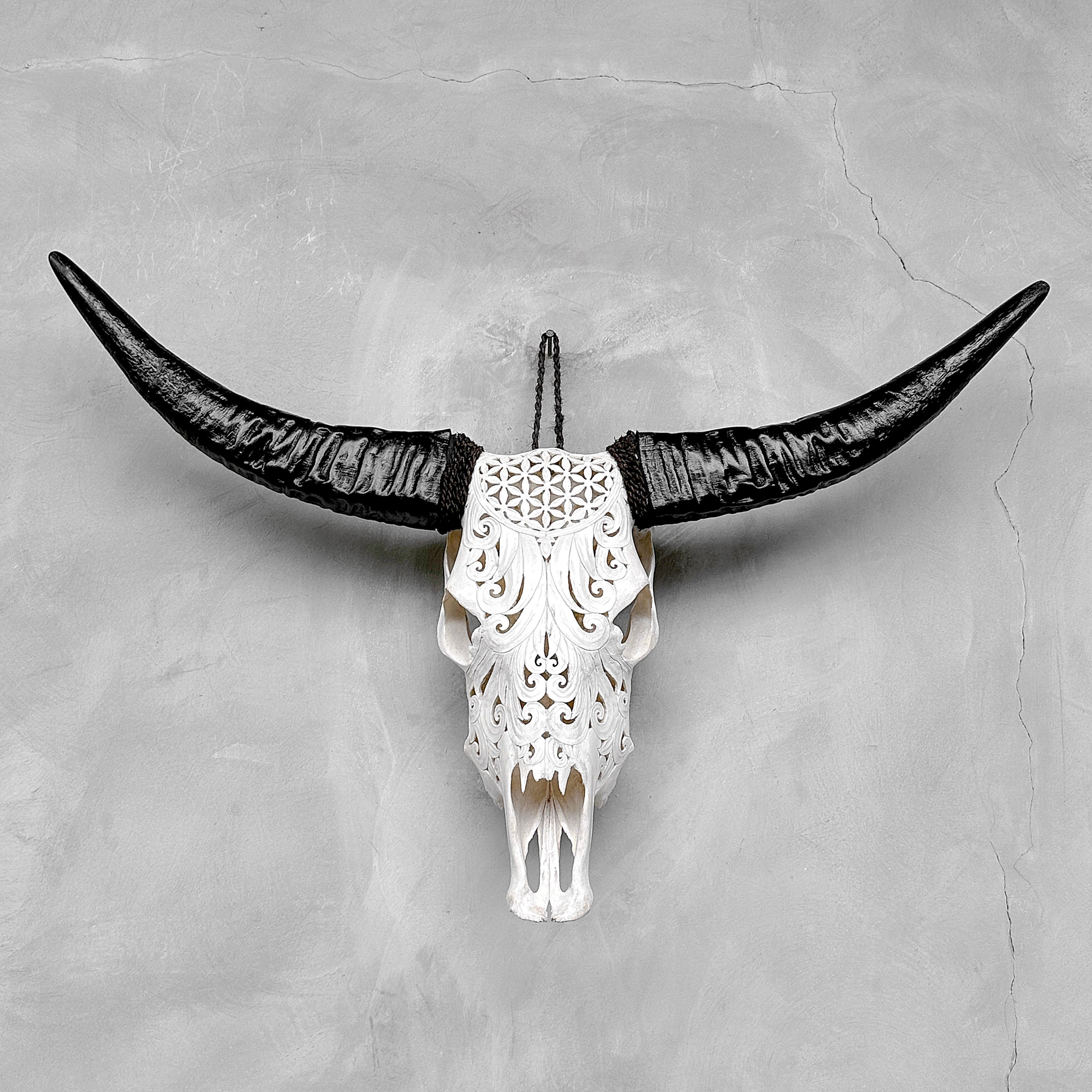 White Carved Buffalo Skulls with Flower Of Life motif | Skull,A/177