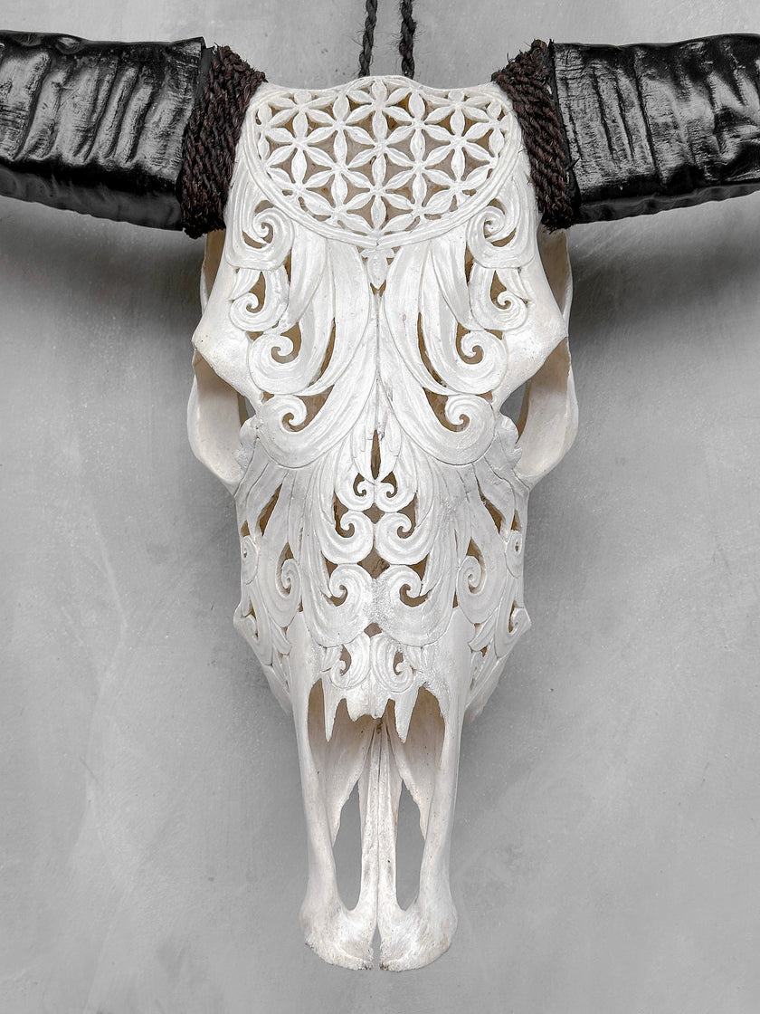 White Carved Buffalo Skulls with Flower Of Life motif | Skull,A/177