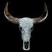 Pastel Blue Mosaic Buffalo Skull Wall Decor – Decorative Horned Skull for Boho, Coastal, or Rustic Style Interiors - Skull,A/128