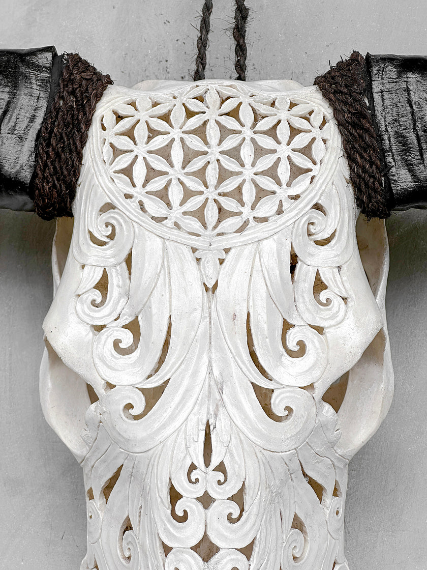 White Carved Buffalo Skulls with Flower Of Life motif | Skull,A/177