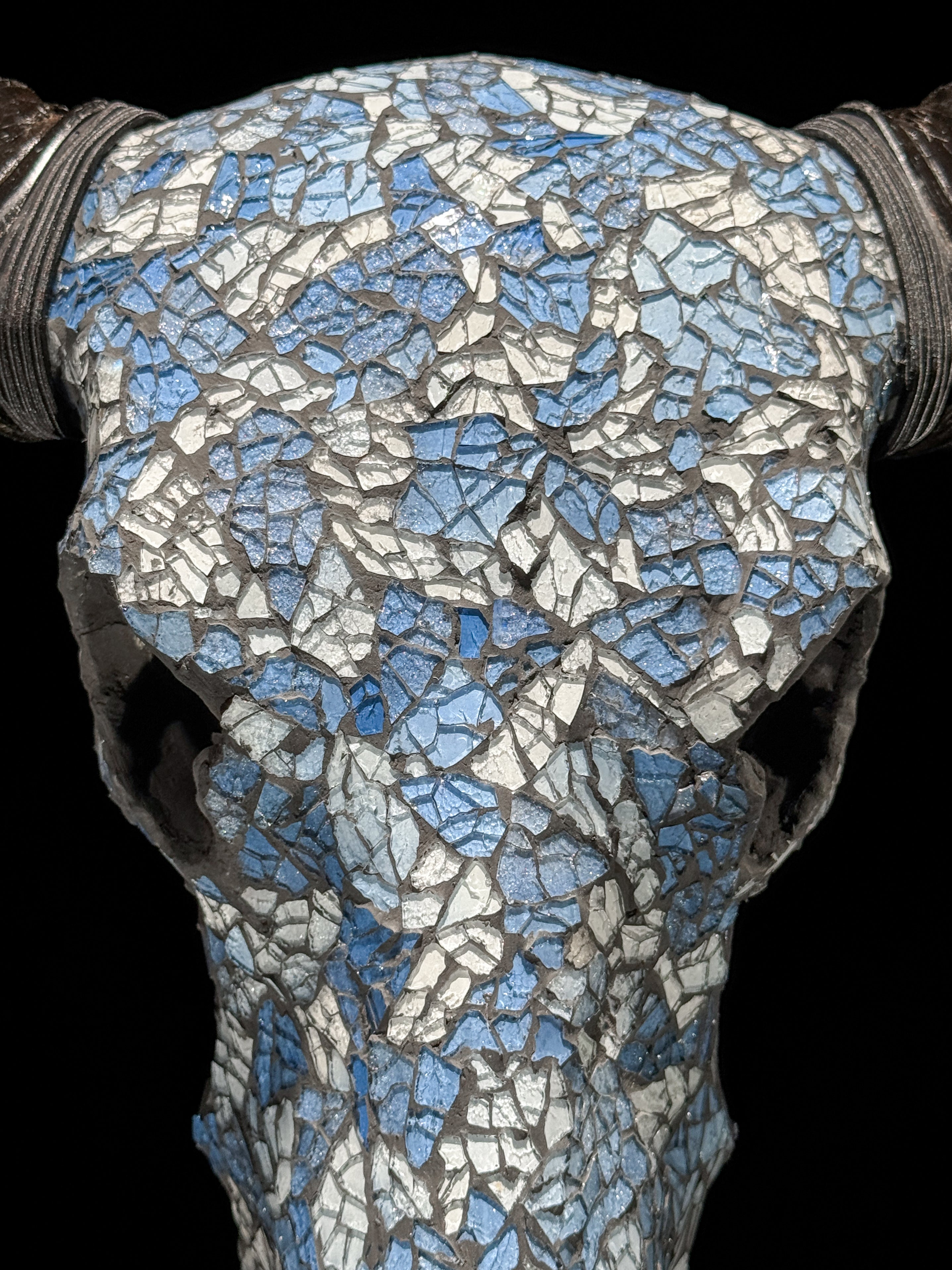 Pastel Blue Mosaic Buffalo Skull Wall Decor – Decorative Horned Skull for Boho, Coastal, or Rustic Style Interiors - Skull,A/128