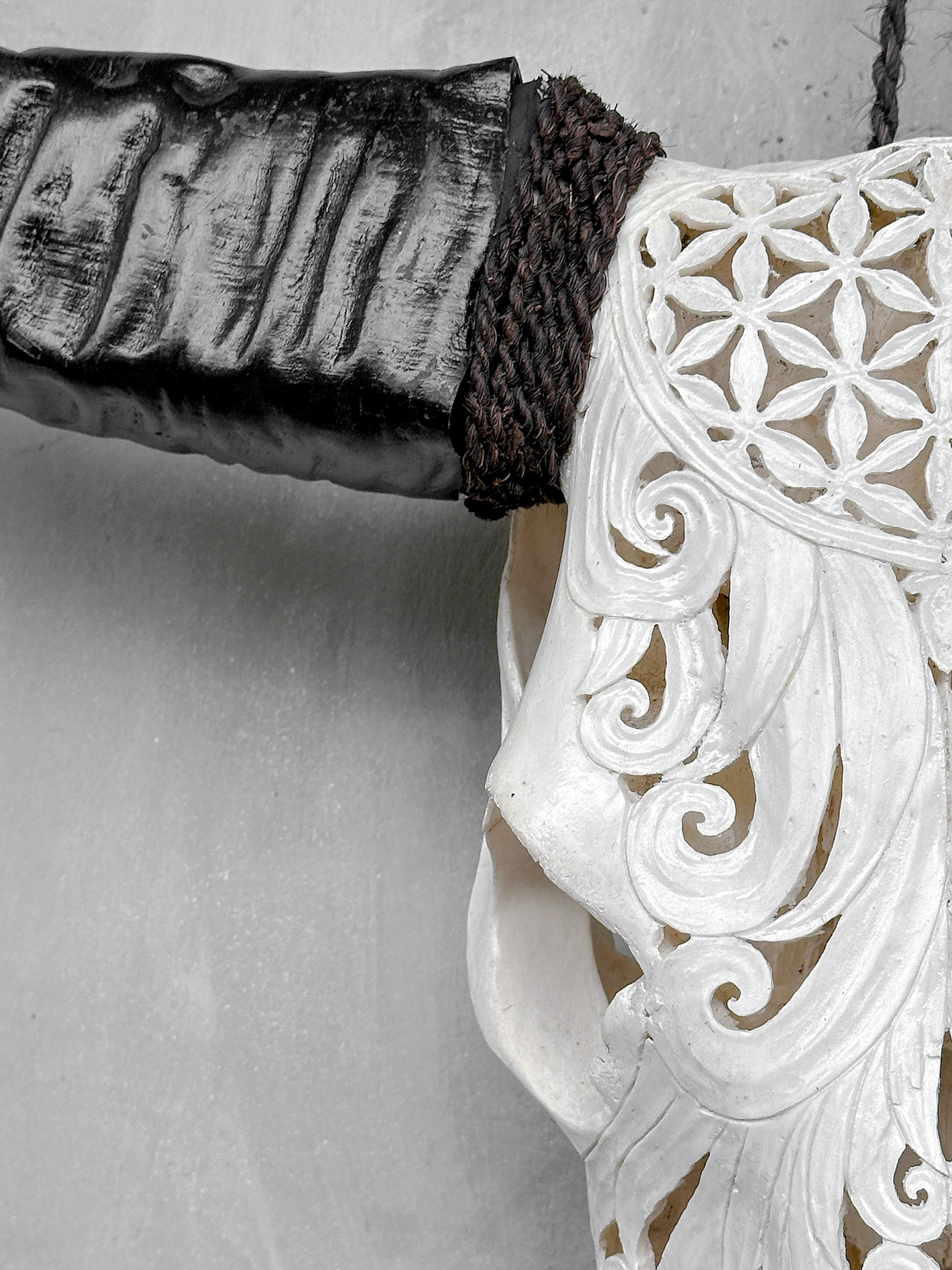 White Carved Buffalo Skulls with Flower Of Life motif | Skull,A/177