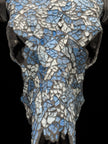 Pastel Blue Mosaic Buffalo Skull Wall Decor – Decorative Horned Skull for Boho, Coastal, or Rustic Style Interiors - Skull,A/128