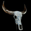 Pastel Blue Mosaic Buffalo Skull Wall Decor – Decorative Horned Skull for Boho, Coastal, or Rustic Style Interiors - Skull,A/128