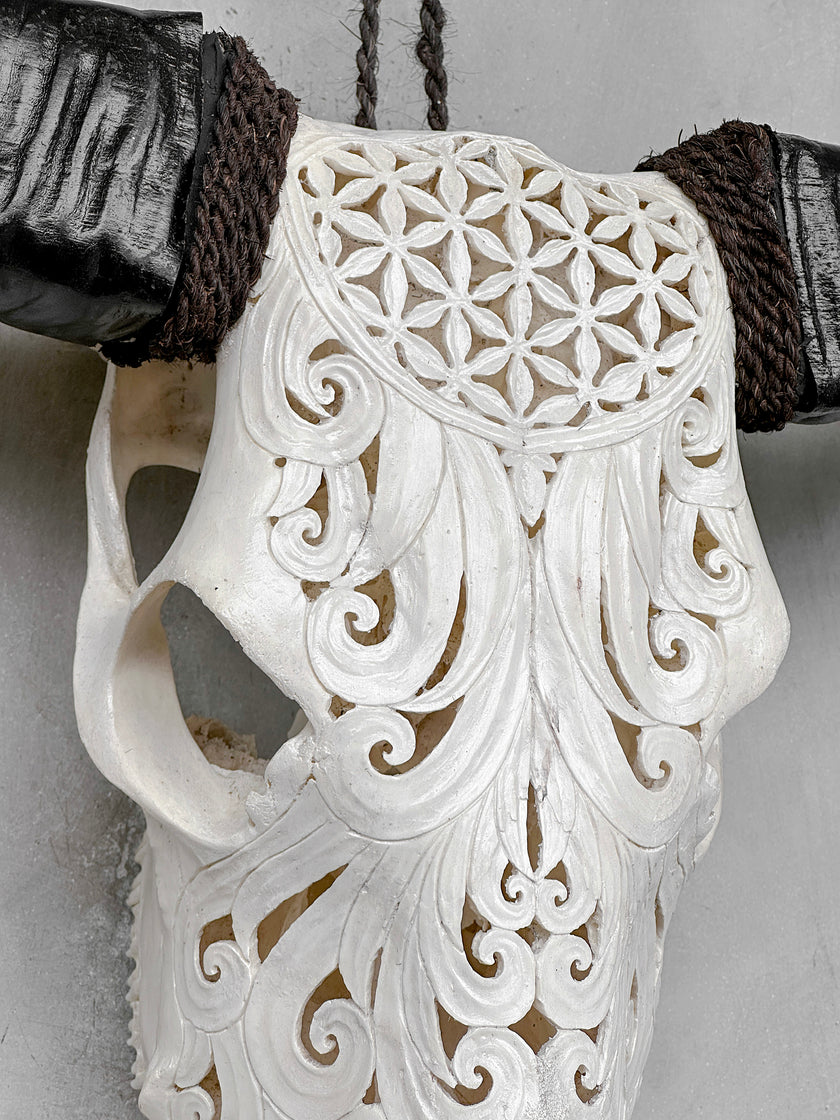 White Carved Buffalo Skulls with Flower Of Life motif | Skull,A/177