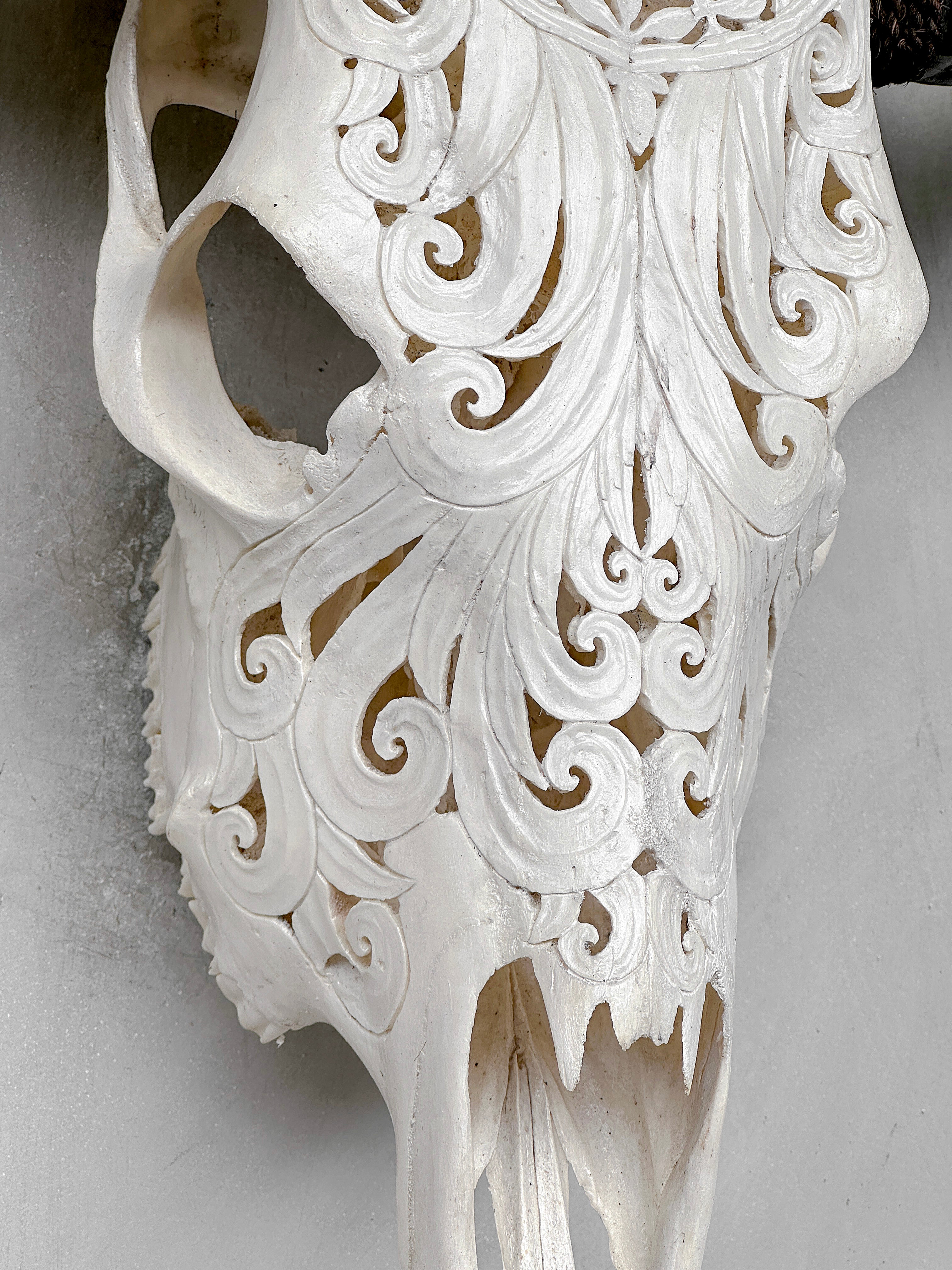 White Carved Buffalo Skulls with Flower Of Life motif | Skull,A/177