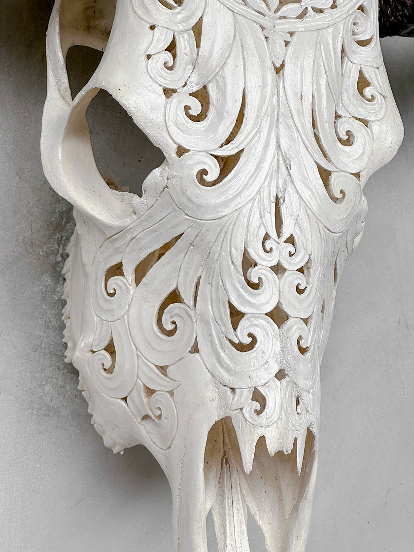 White Carved Buffalo Skulls with Flower Of Life motif | Skull,A/177