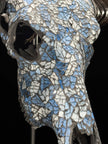 Pastel Blue Mosaic Buffalo Skull Wall Decor – Decorative Horned Skull for Boho, Coastal, or Rustic Style Interiors - Skull,A/128
