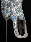 Pastel Blue Mosaic Buffalo Skull Wall Decor – Decorative Horned Skull for Boho, Coastal, or Rustic Style Interiors - Skull,A/128