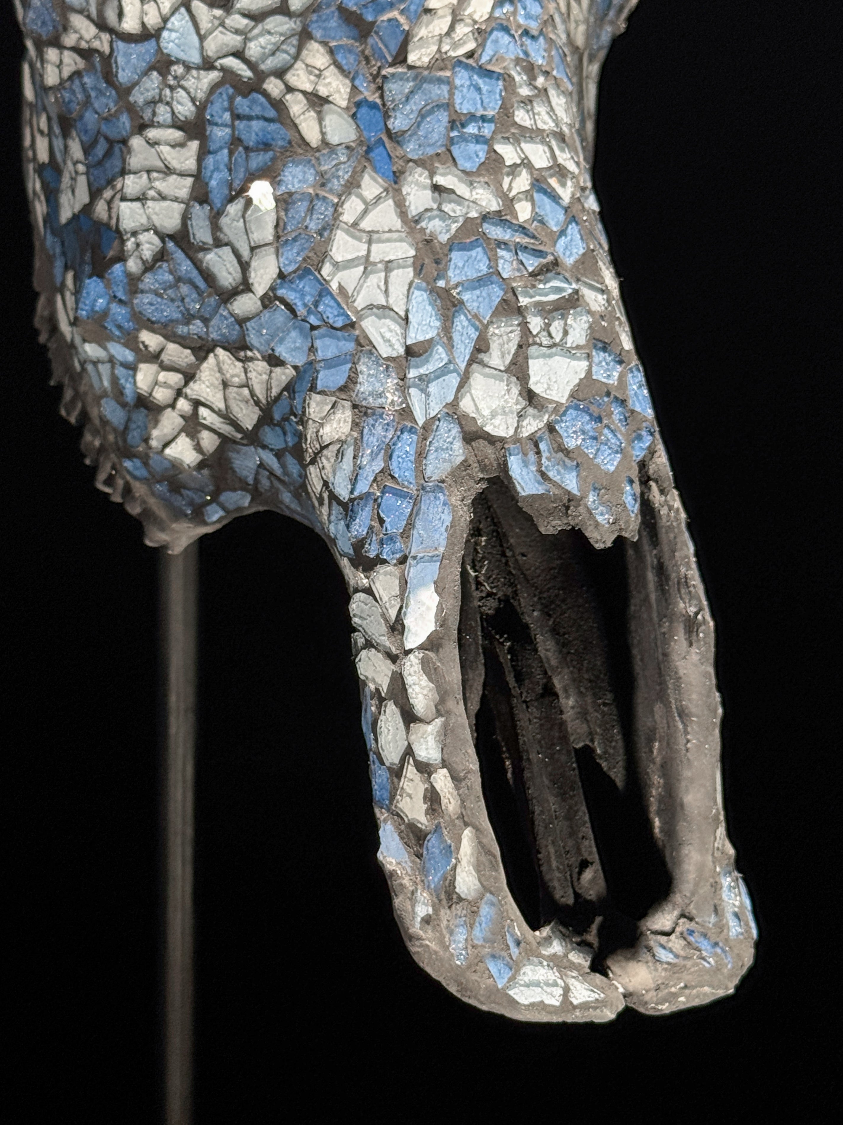 Pastel Blue Mosaic Buffalo Skull Wall Decor – Decorative Horned Skull for Boho, Coastal, or Rustic Style Interiors - Skull,A/128