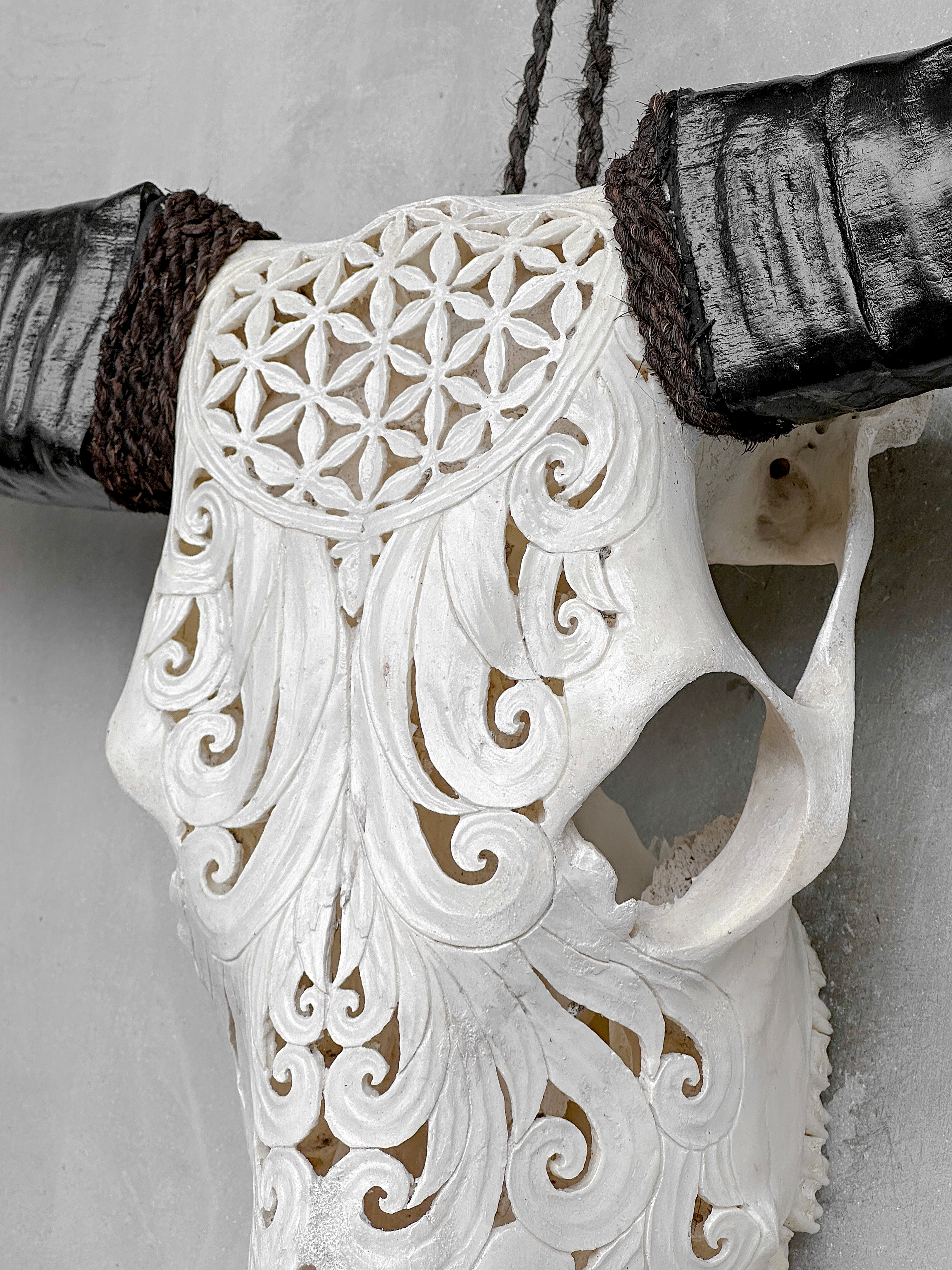 White Carved Buffalo Skulls with Flower Of Life motif | Skull,A/177