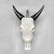White Carved Cow Skull With Turqoise Accents - Star mandala motif | Skull,A/138
