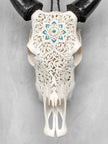 White Carved Cow Skull With Turqoise Accents - Star mandala motif | Skull,A/138