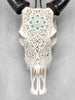 White Carved Cow Skull With Turqoise Accents - Star mandala motif | Skull,A/138