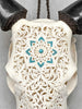 White Carved Cow Skull With Turqoise Accents - Star mandala motif | Skull,A/138